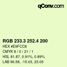 カラーコード: RGB 233.3 252.4 200 | qconv.com