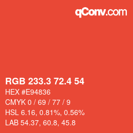 カラーコード: RGB 233.3 72.4 54 | qconv.com