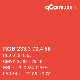 カラーコード: RGB 233.3 72.4 58 | qconv.com