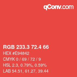 カラーコード: RGB 233.3 72.4 66 | qconv.com