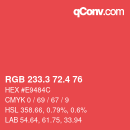 カラーコード: RGB 233.3 72.4 76 | qconv.com