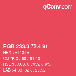 カラーコード: RGB 233.3 72.4 91 | qconv.com