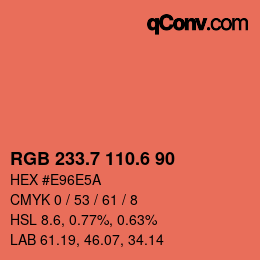 カラーコード: RGB 233.7 110.6 90 | qconv.com