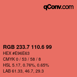 カラーコード: RGB 233.7 110.6 99 | qconv.com
