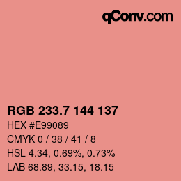 カラーコード: RGB 233.7 144 137 | qconv.com