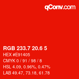 カラーコード: RGB 233.7 20.6 5 | qconv.com