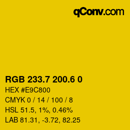 カラーコード: RGB 233.7 200.6 0 | qconv.com