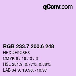 カラーコード: RGB 233.7 200.6 248 | qconv.com