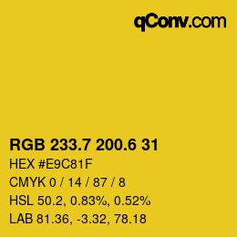 カラーコード: RGB 233.7 200.6 31 | qconv.com