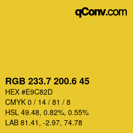 カラーコード: RGB 233.7 200.6 45 | qconv.com