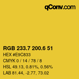 カラーコード: RGB 233.7 200.6 51 | qconv.com