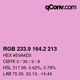 カラーコード: RGB 233.9 164.2 213 | qconv.com