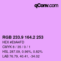 カラーコード: RGB 233.9 164.2 253 | qconv.com