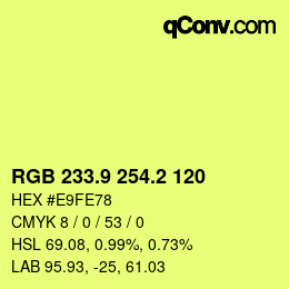カラーコード: RGB 233.9 254.2 120 | qconv.com