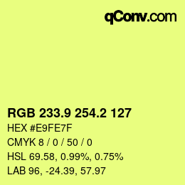 カラーコード: RGB 233.9 254.2 127 | qconv.com