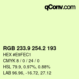 カラーコード: RGB 233.9 254.2 193 | qconv.com