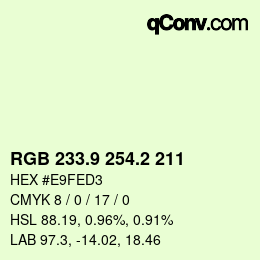 Color code: RGB 233.9 254.2 211 | qconv.com