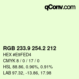Color code: RGB 233.9 254.2 212 | qconv.com