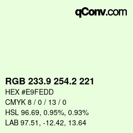 Color code: RGB 233.9 254.2 221 | qconv.com