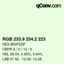 Color code: RGB 233.9 254.2 223 | qconv.com