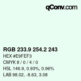 Color code: RGB 233.9 254.2 243 | qconv.com
