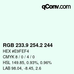 Color code: RGB 233.9 254.2 244 | qconv.com