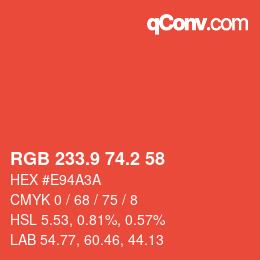 カラーコード: RGB 233.9 74.2 58 | qconv.com