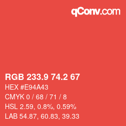 カラーコード: RGB 233.9 74.2 67 | qconv.com