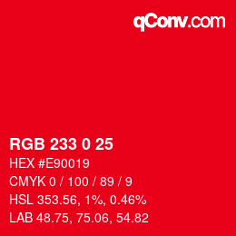 Color code: RGB 233 0 25 | qconv.com