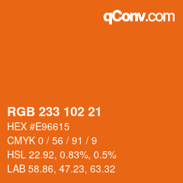 Color code: RGB 233 102 21 | qconv.com