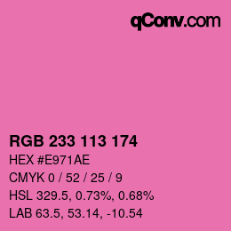 Color code: RGB 233 113 174 | qconv.com