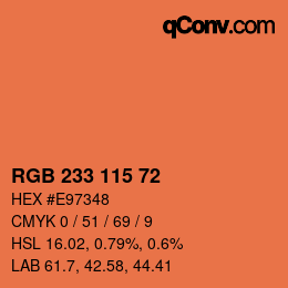 Color code: RGB 233 115 72 | qconv.com