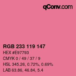 Color code: RGB 233 119 147 | qconv.com