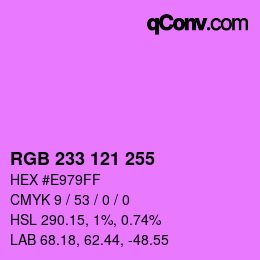 Color code: RGB 233 121 255 | qconv.com