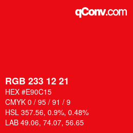 Color code: RGB 233 12 21 | qconv.com