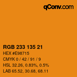 Color code: RGB 233 135 21 | qconv.com