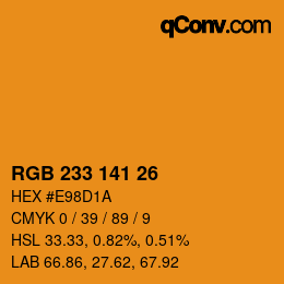 Color code: RGB 233 141 26 | qconv.com