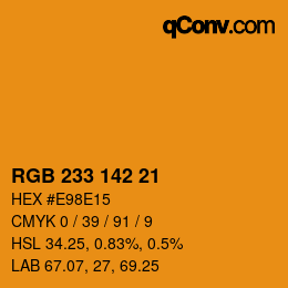Color code: RGB 233 142 21 | qconv.com