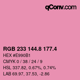 カラーコード: RGB 233 144.8 177.4 | qconv.com