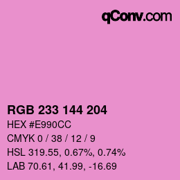 Color code: RGB 233 144 204 | qconv.com