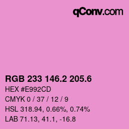 カラーコード: RGB 233 146.2 205.6 | qconv.com