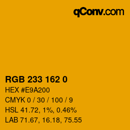 Color code: RGB 233 162 0 | qconv.com