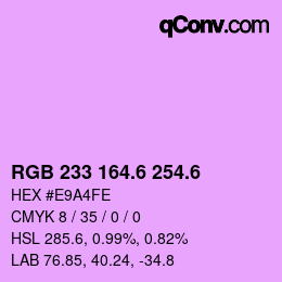 カラーコード: RGB 233 164.6 254.6 | qconv.com
