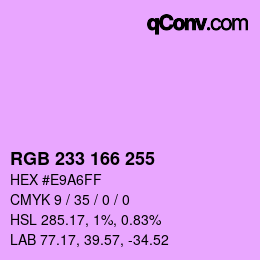 Color code: RGB 233 166 255 | qconv.com