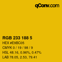 Color code: RGB 233 188 5 | qconv.com