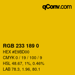 Color code: RGB 233 189 0 | qconv.com