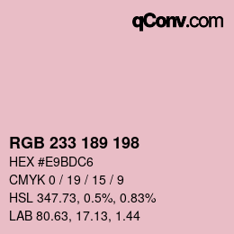 Color code: RGB 233 189 198 | qconv.com