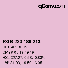 Color code: RGB 233 189 213 | qconv.com