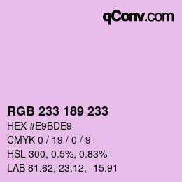 Color code: RGB 233 189 233 | qconv.com
