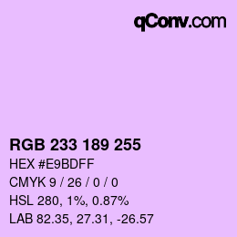Color code: RGB 233 189 255 | qconv.com